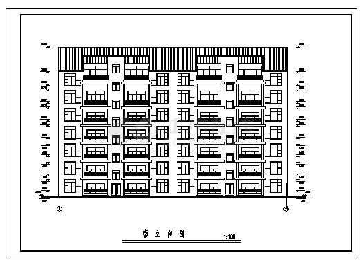 某六层加跃层住宅建筑施工cad图(含平立面图，共八张)-图二