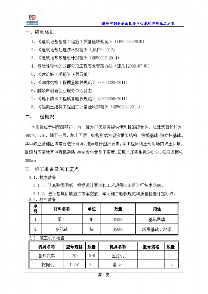 基础回填施工方案word版（共11页）-图二