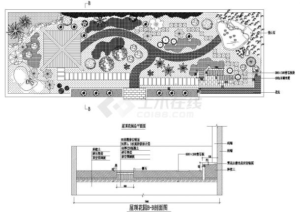 办公楼设计_兰州某大学附属中学办公楼屋顶花园设计CAD施工图-图一