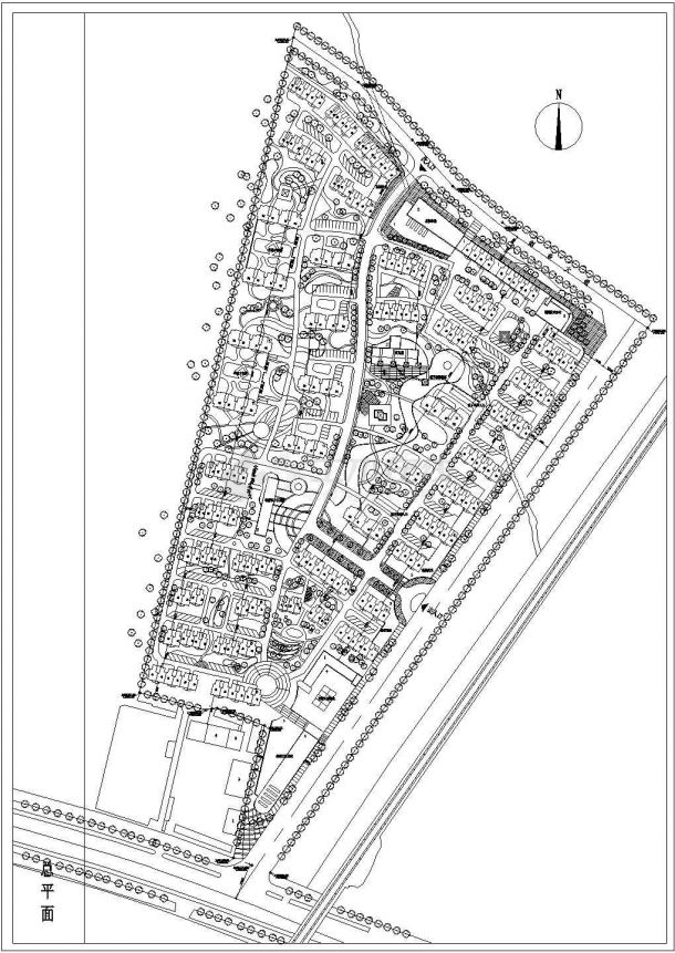 某现代大型居住小区规划设计cad施工总平面图（标注详细）-图一