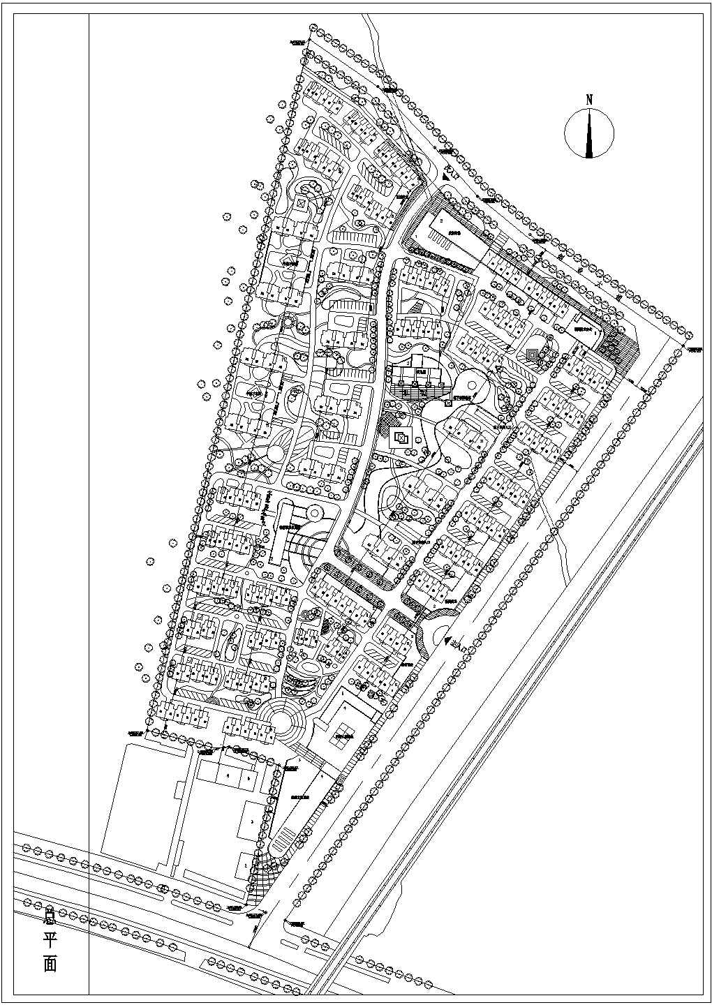 某现代大型居住小区规划设计cad施工总平面图（标注详细）