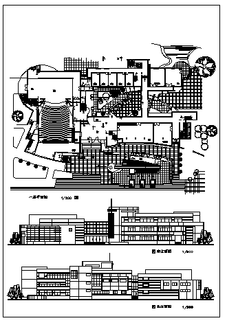 某市三层文化中心建筑设计cad图_文化中心施工-图二