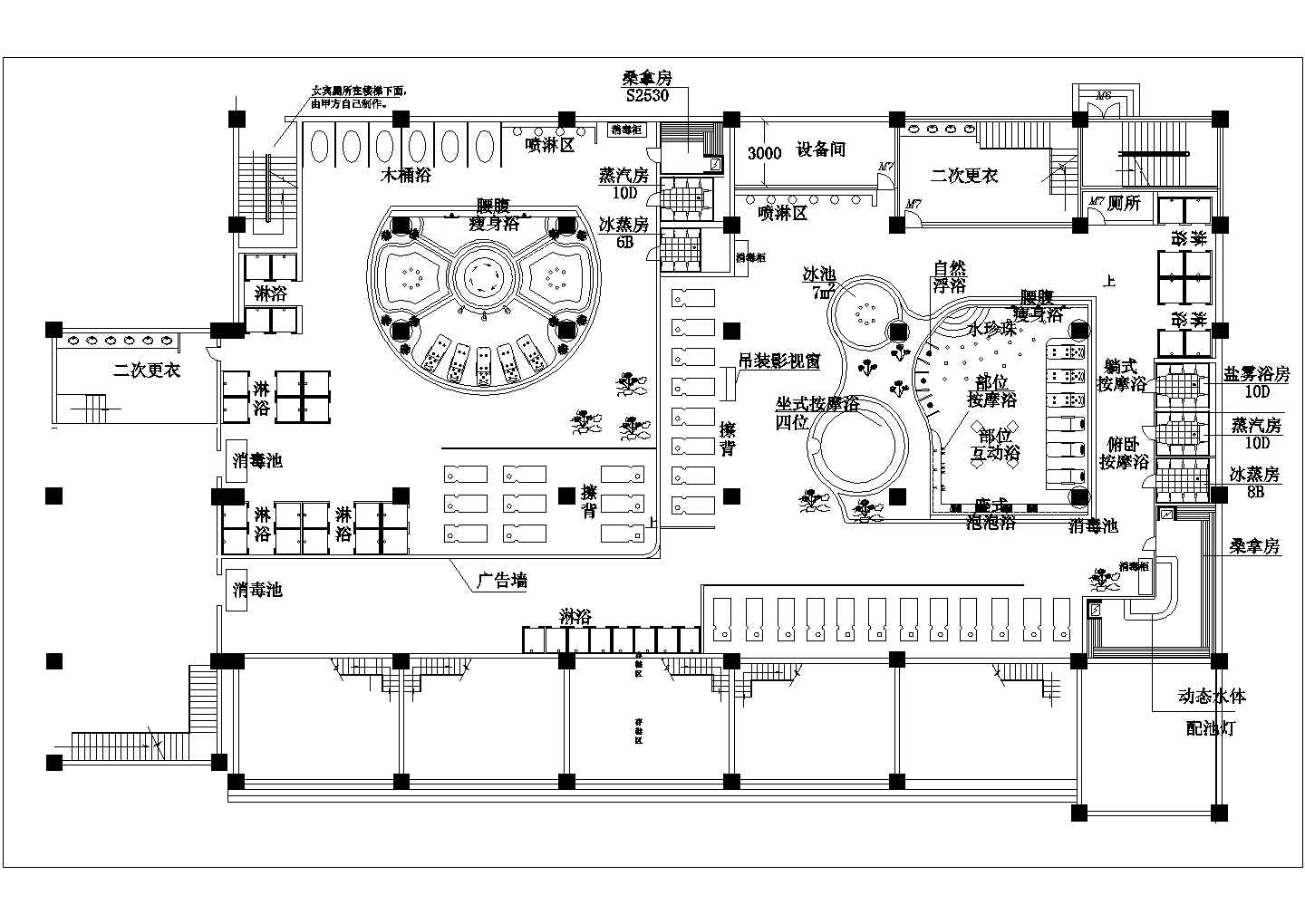 某桑拿水疗城水区规划设计cad总平面施工图（甲级院设计）