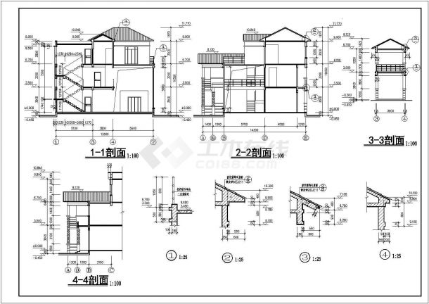 某三层砖混结构别墅设计cad建筑方案图（甲级院设计）-图二