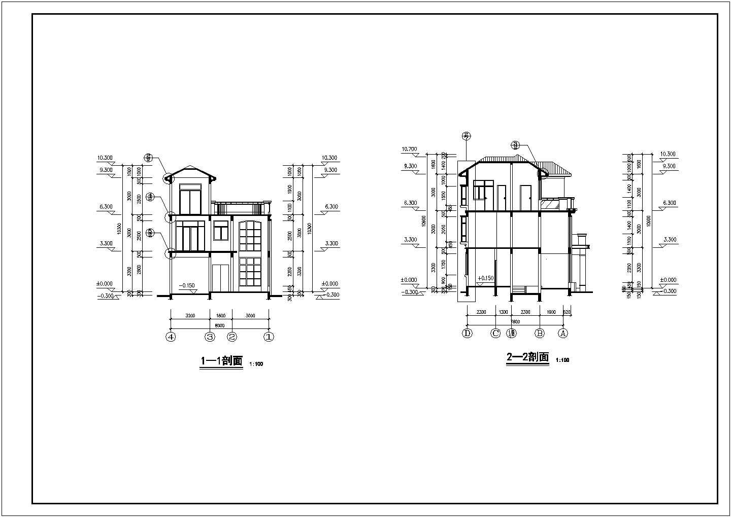 某框架结构三层新农村别墅设计cad全套结构施工图（含设计说明，含建筑设计）