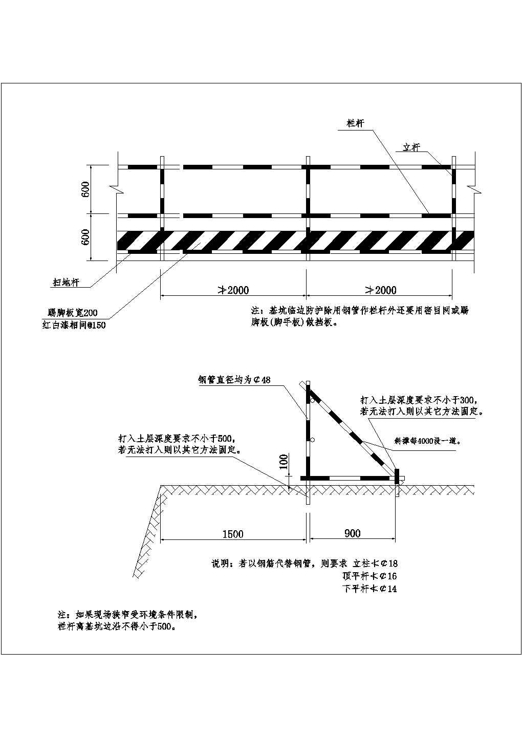 某基坑周边防护栏CAD设计示意图