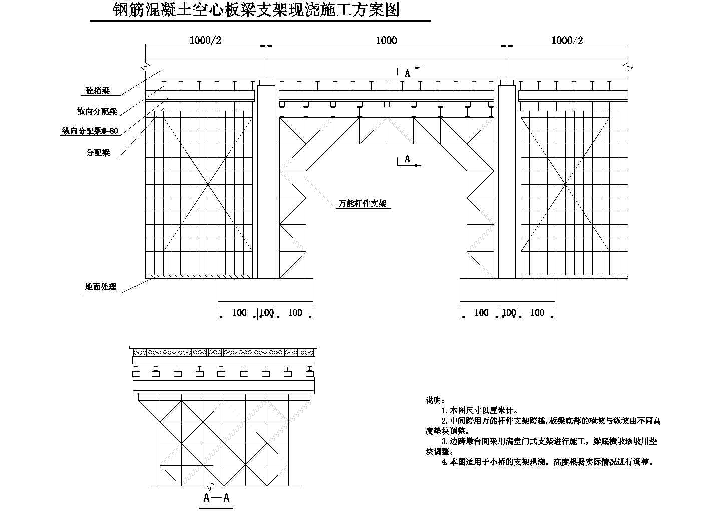 某跨河支架现浇连续箱梁CAD设计大样施工方案图
