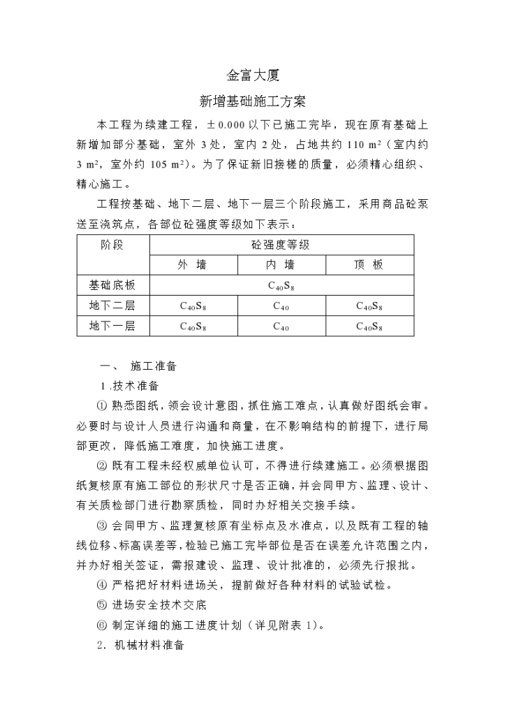 天津金富大厦地下室建设工程施工设计方案-图一