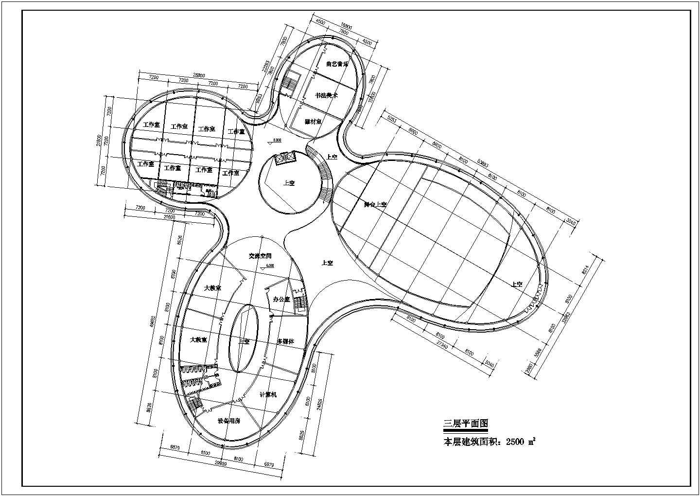 北大文化中心现代幼儿园3层文化中心建筑设计CAD施工图