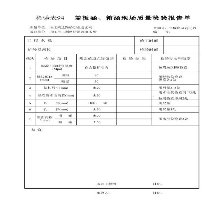 某检验表盖板涵及箱涵现场质量检验报告单_图1