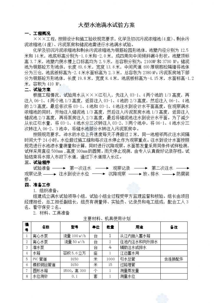 某污水厂大型水池满水试验方案-图一