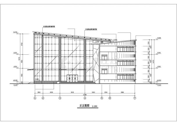 某三层高级小区会所建筑施工cad图(含平立面图，共九张)-图二
