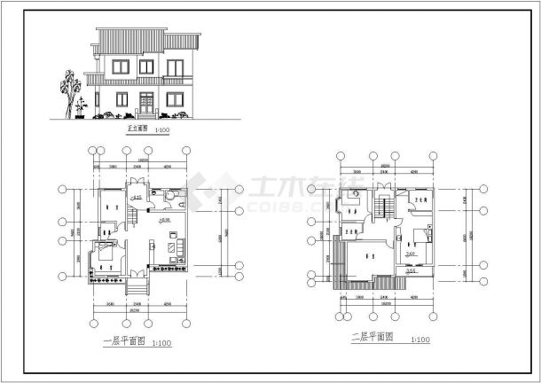 长春普罗旺斯花园2层小型别墅建筑设计CAD施工图-图一