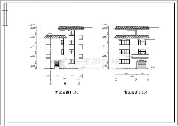 青岛市某三层住宅建筑方案CAD布置图-图一