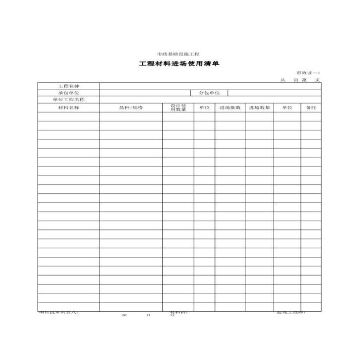 某工程材料进场使用清单_图1