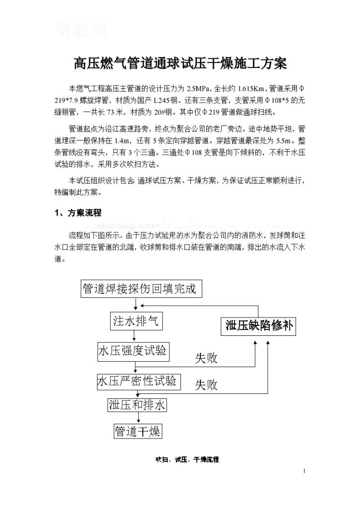 高压燃气管道通球试压干燥施工 方案-图一