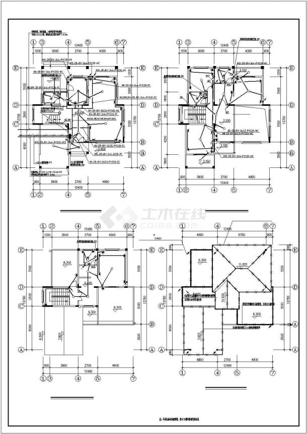 三层小别墅电气系统规划CAD套图-图二