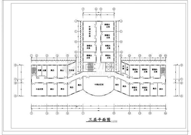 华北某中校行政楼建筑CAD全套参考图-图二