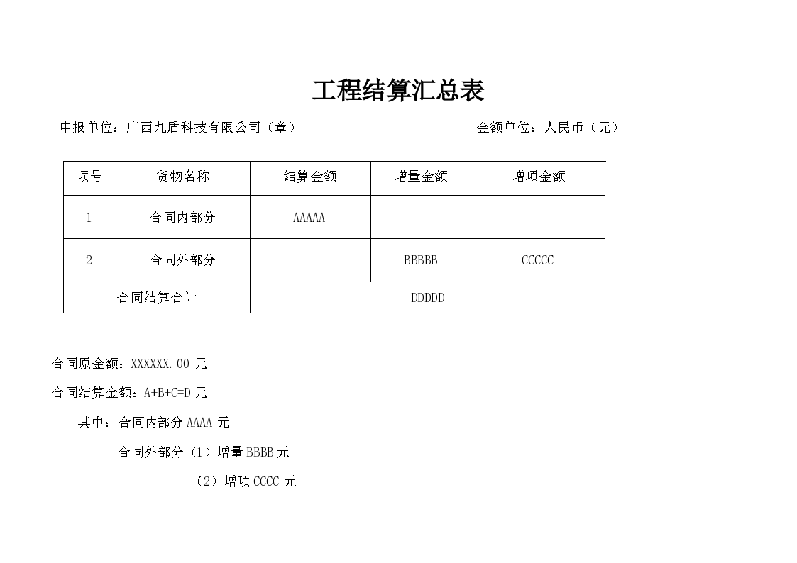 设备采购安装工程结算书