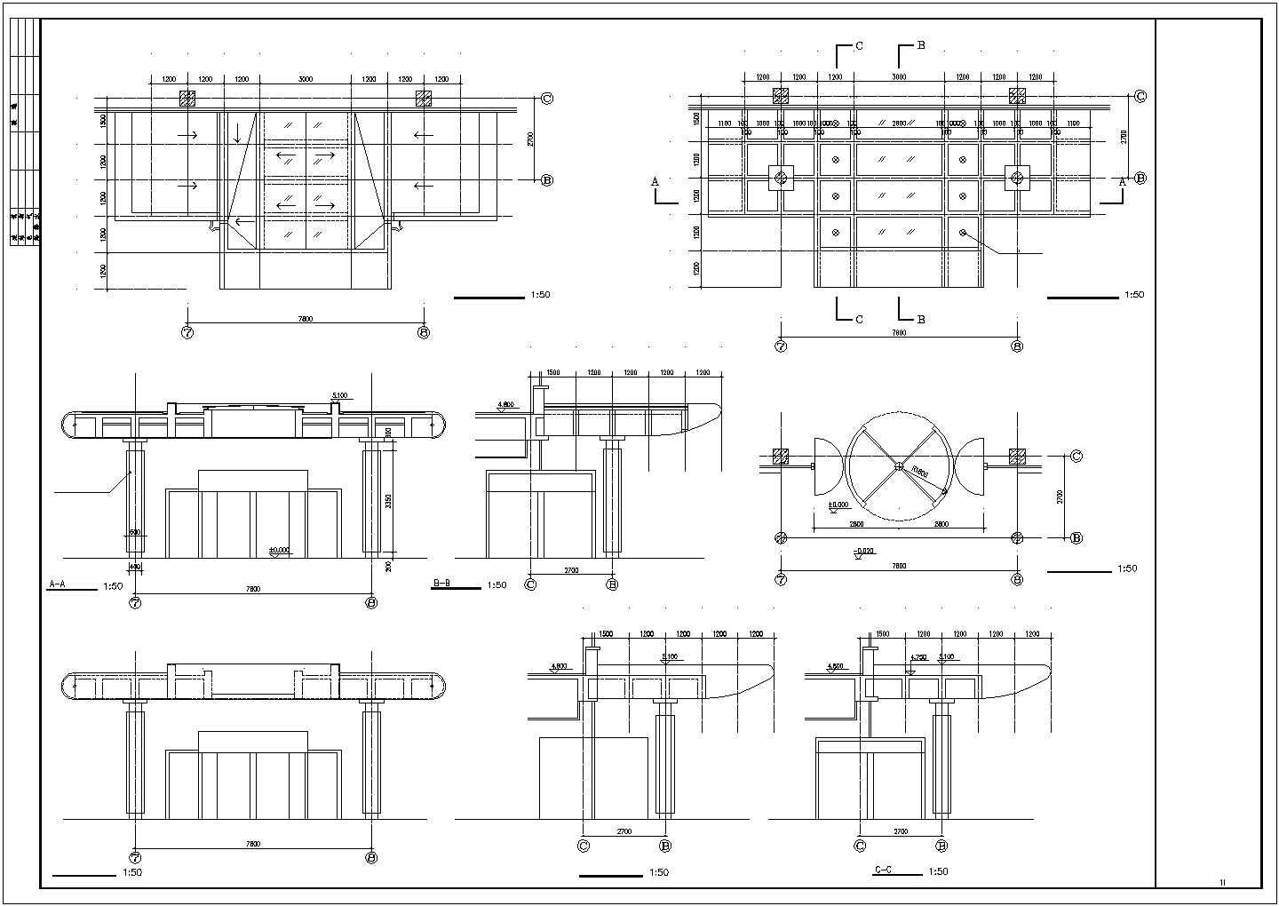 某小区业主会所入口建筑设计CAD方案图