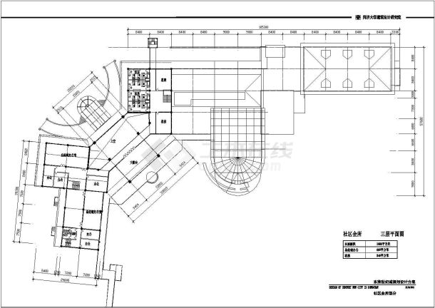某三层含地下室社区会所设计cad施工平面图（含各层面积，含总平面）-图一