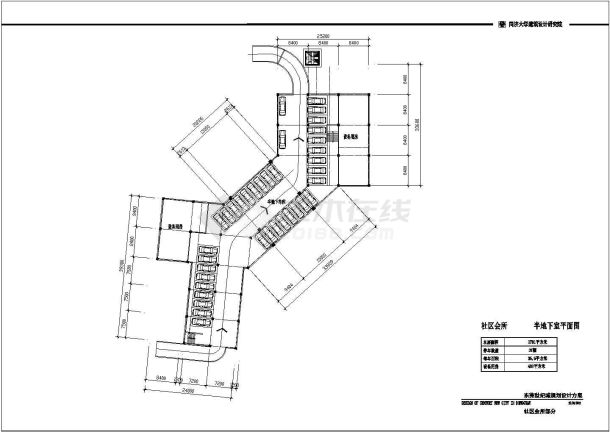某三层含地下室社区会所设计cad施工平面图（含各层面积，含总平面）-图二