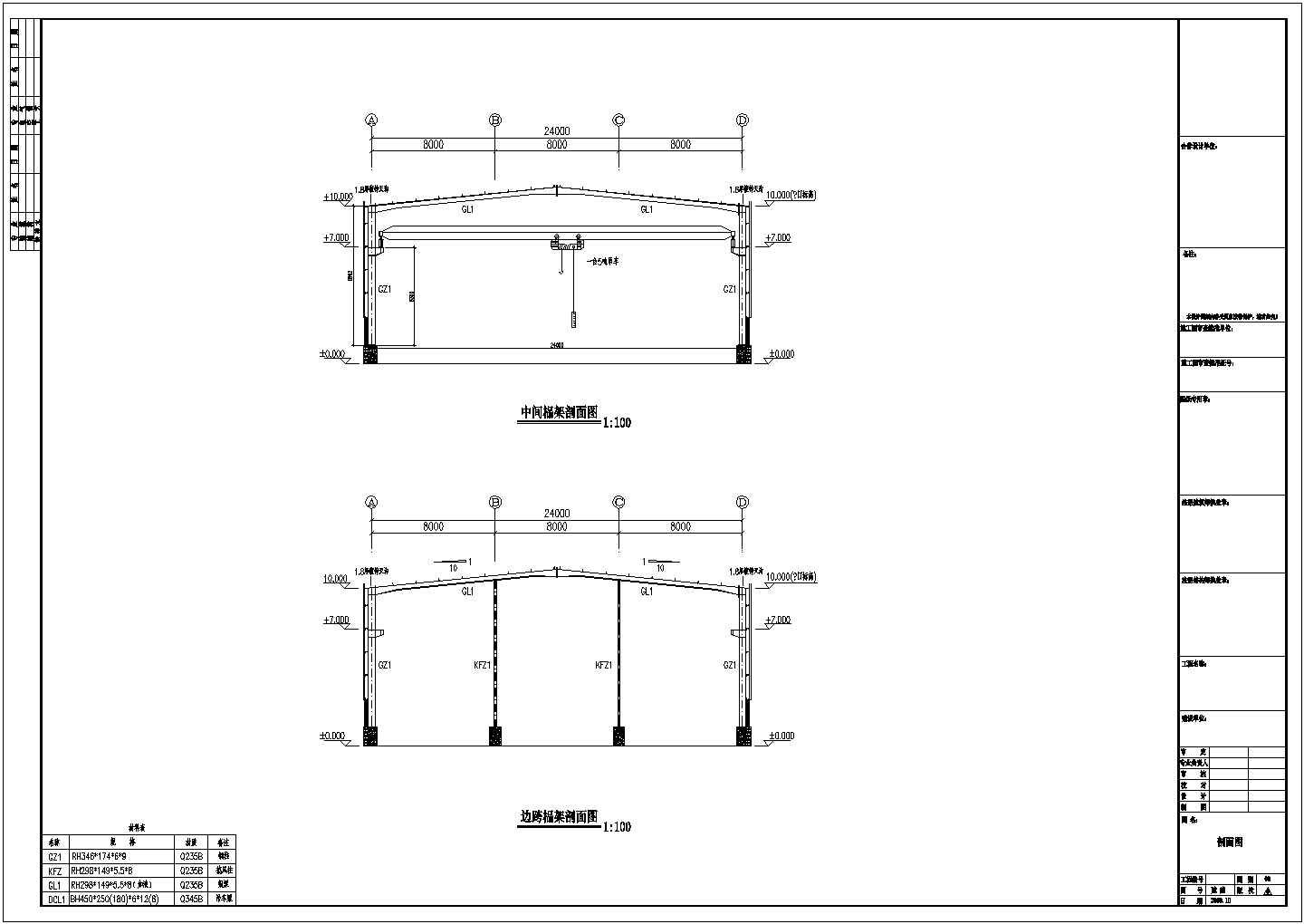 某重庆三厂24米跨度工程CAD框架结构详细设计图纸