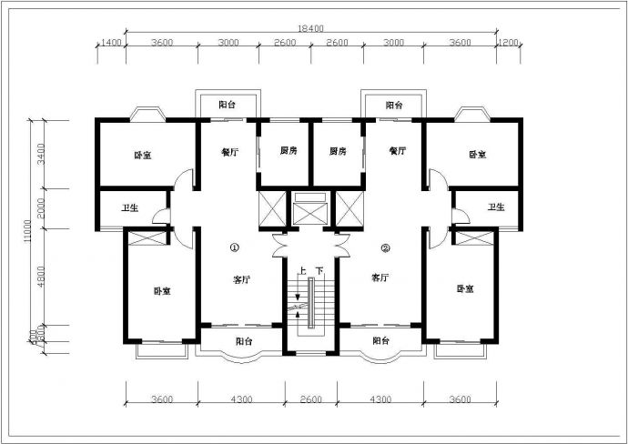 某多层住宅楼CAD户型平面图大样图_图1