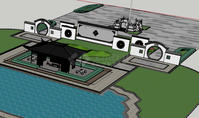 小西湖古典亭子园林su模型-图一