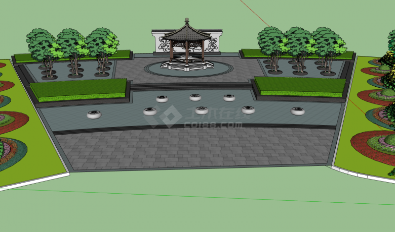 中式象棋凉亭公园景观建筑小品su模型-图二