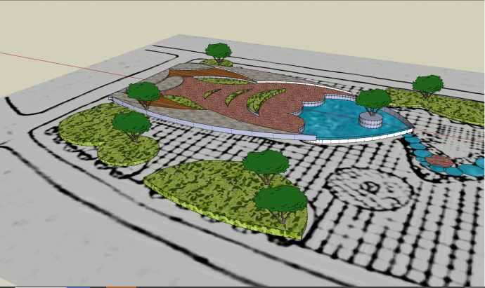 环境优美带人工湖的公园景观建筑su模型_图1