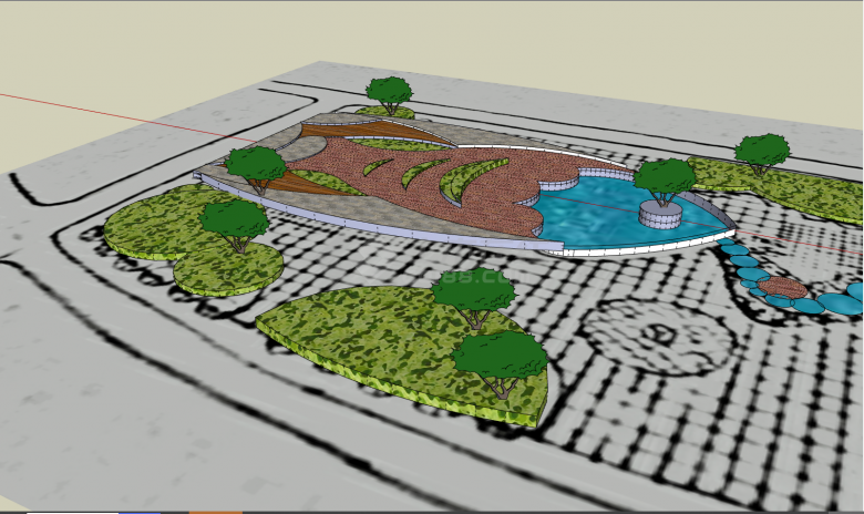 环境优美带人工湖的公园景观建筑su模型-图一