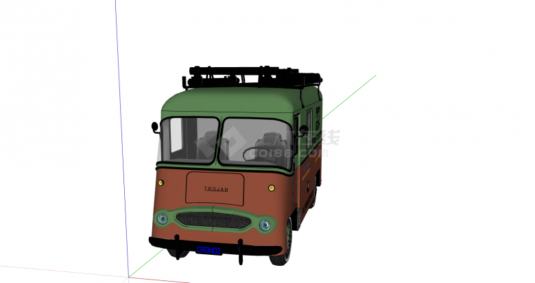 棕绿双色微型带行李架房车su模型-图二