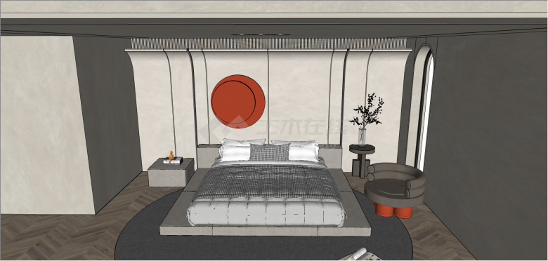 现代双人床组合卧室su模型-图二