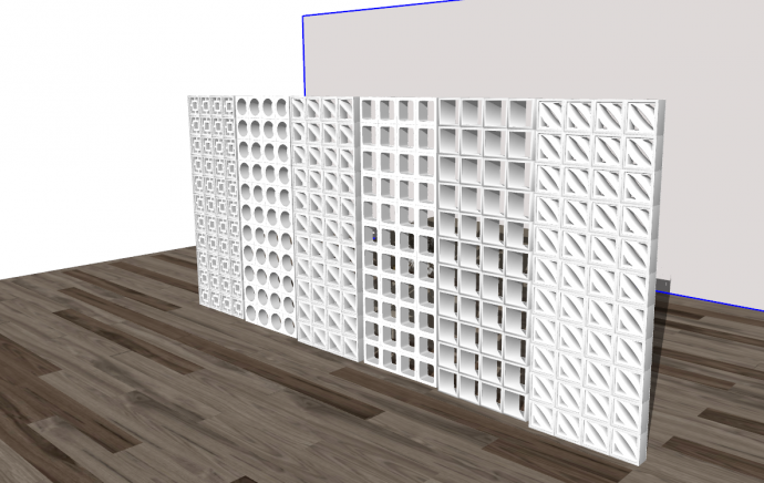 现代多种图案的白色空心砖su模型_图1