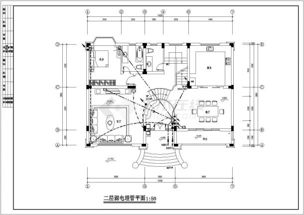 D,E,F型别墅电气设计CAD施工图-图二