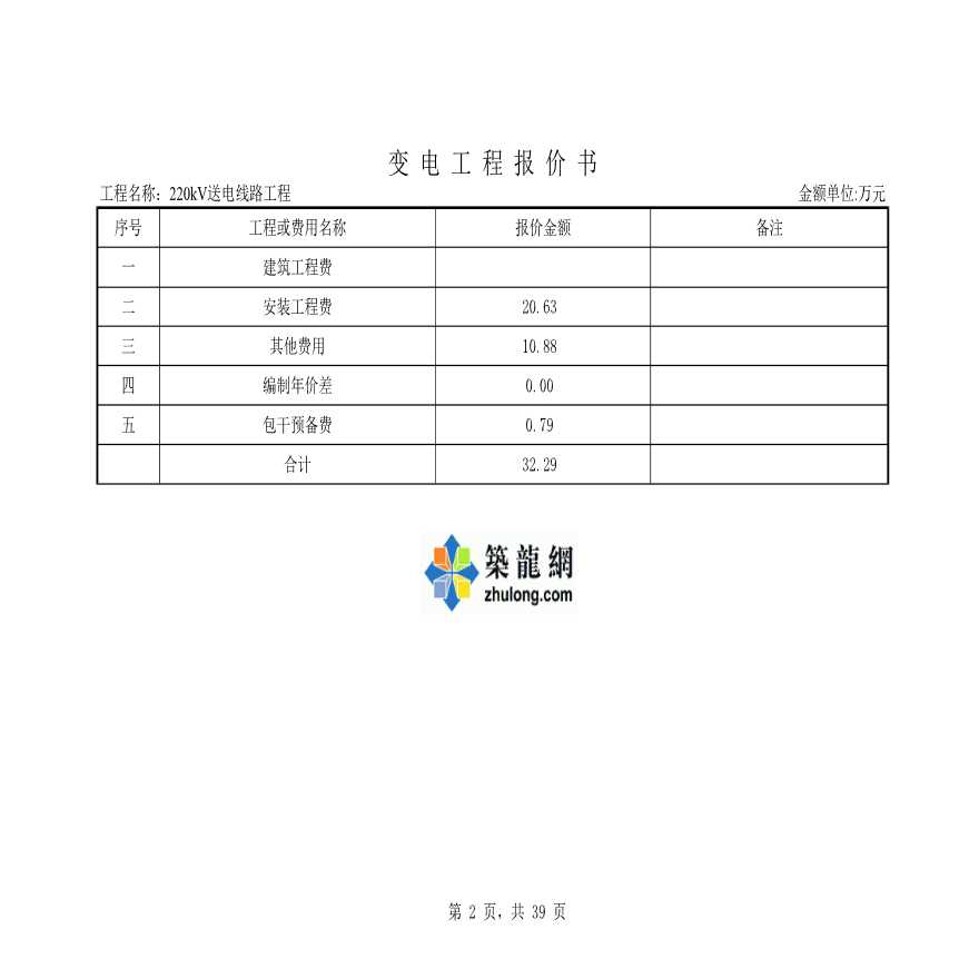 [广州]某220kV送电线路工程投标报价书-图二