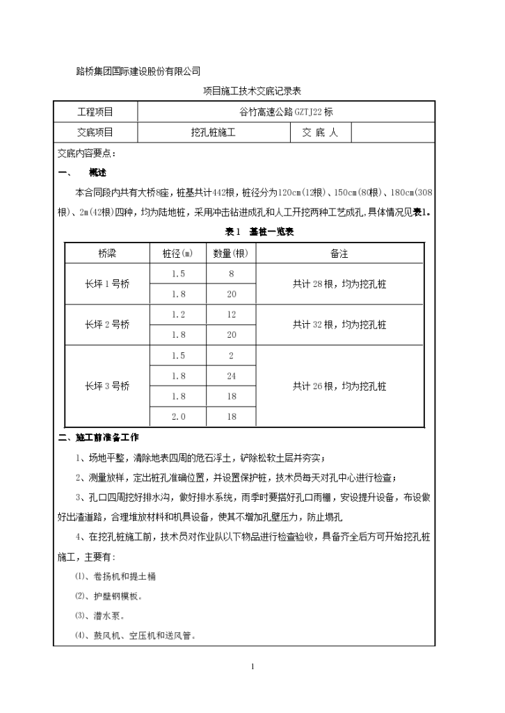 高速公路挖孔桩施工技术交底-图一