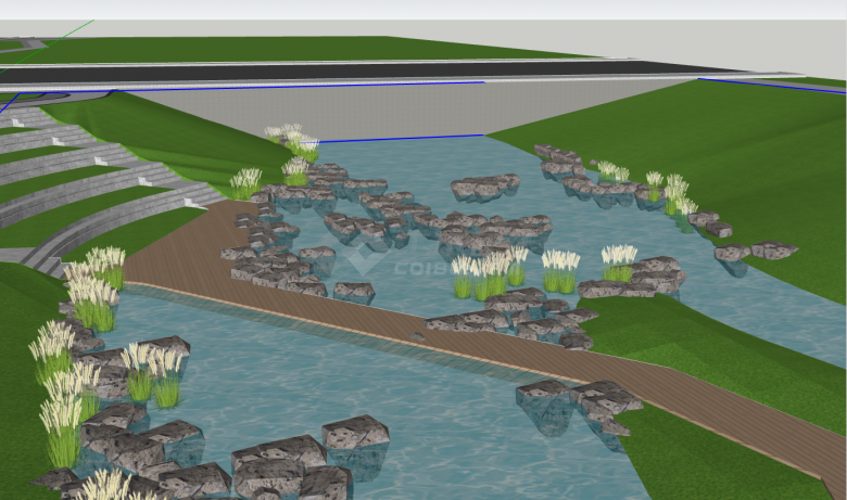 有很多碎石的雨水花园湿地su模型-图二