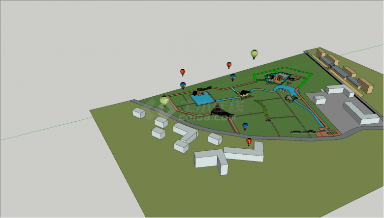 现代热气球湿地生态公园su模型-图二