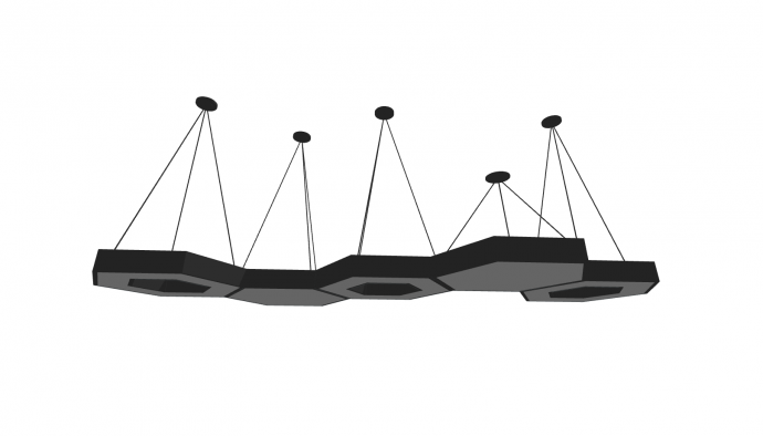 六个黑色连接六边形吊灯办公空间灯具su模型_图1