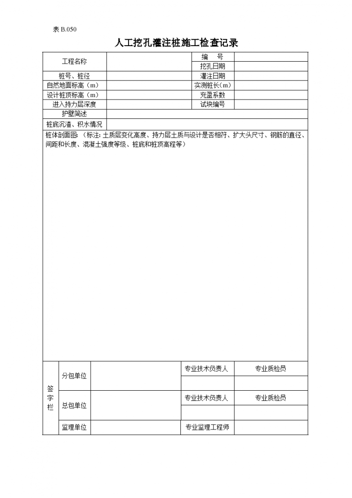 某人工挖空灌注桩施工检查记录-图一