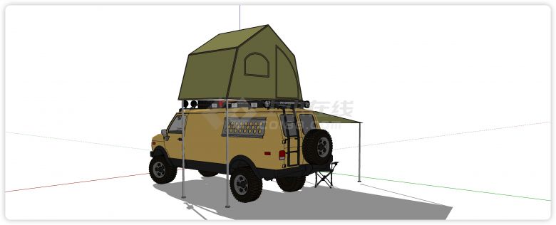 黄色雨棚车顶装帐篷房车su模型-图一