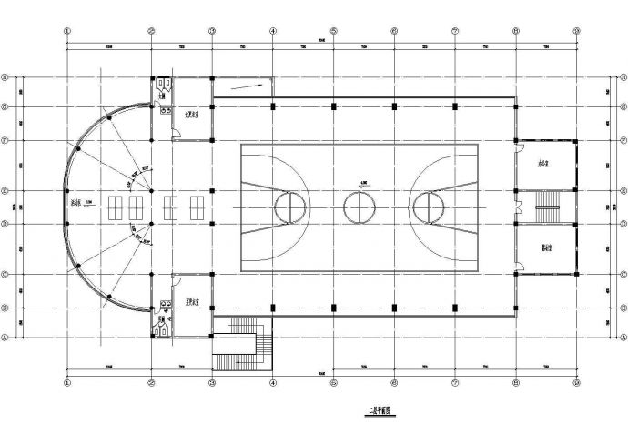 洋河某二层室内体育馆建筑设计cad图纸（长60.4米宽30.9米）_图1