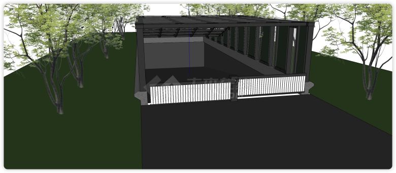 白色闸口钢结构玻璃遮雨顶地下车库su模型-图二