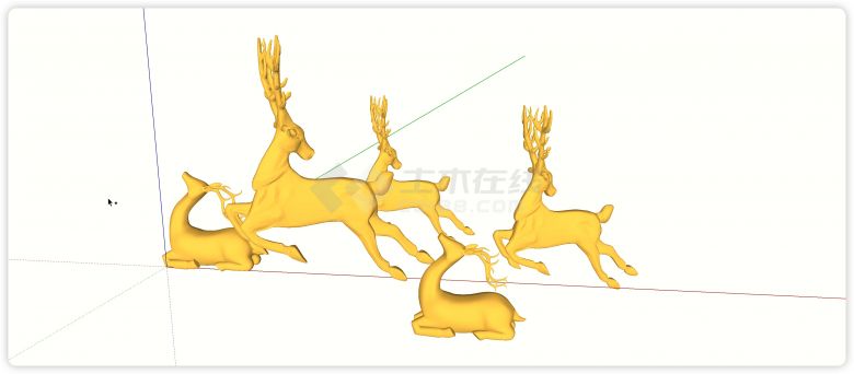 五个梅花鹿奔跑或坐着创意雕塑su模型-图一