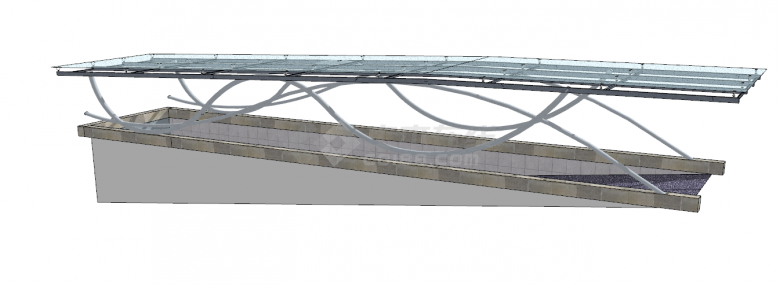钢铁支架支撑的透明玻璃顶的地铁出入口 su模型-图二