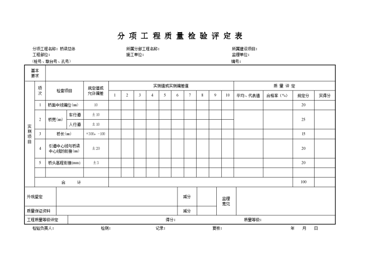 桥梁分项工程质量检验评定表-图一