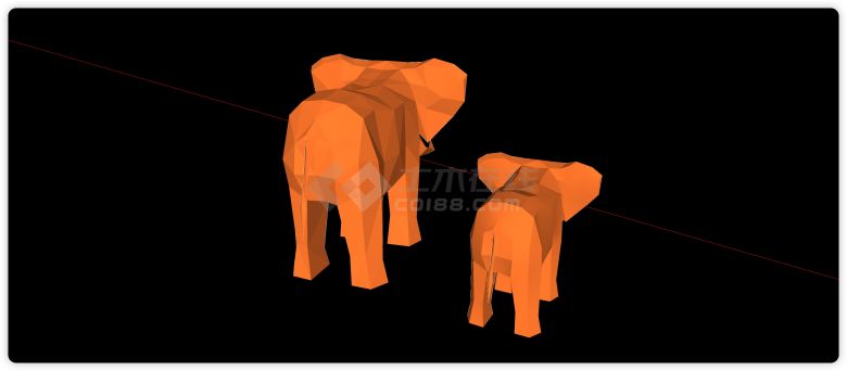 两头橙色大象创意雕塑su模型-图二