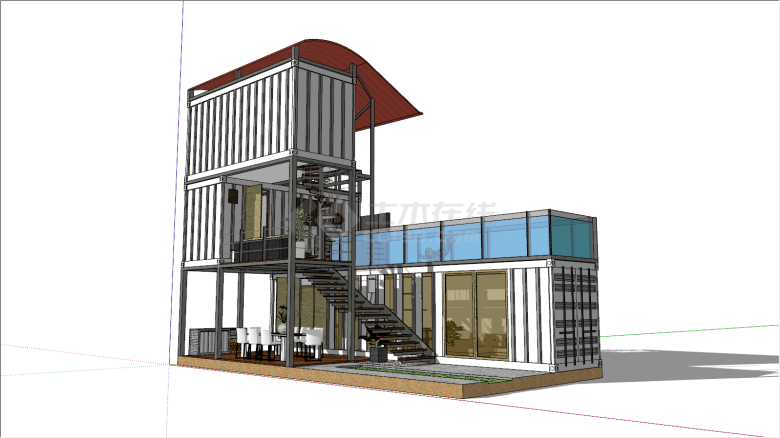 带楼梯带游泳池集装箱su模型-图一